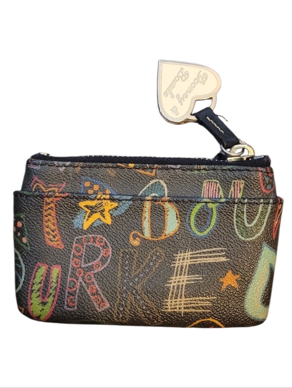 Dooney & Bourke Rainbow Hearts Colorful Letter Print Leather Card Wallet OS